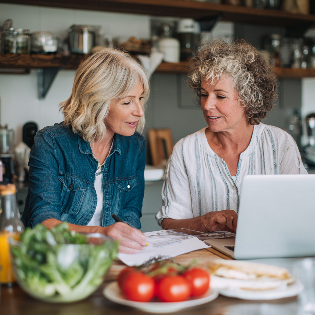 Senior nutritionist consulting with adult client about personalized meal planning
